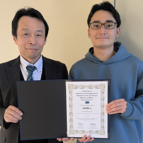専攻科１年生 松浦君が第35回日本MRS年次大会で奨励賞受賞
